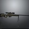 Tan Sniper Rifle With Scope Bipod Stand And Gray Background Reflection Effect 3d model