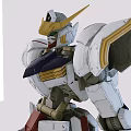 White Gundam Model With Gold Accents Holding Large Spear And Long Sword