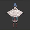 Anime Style 3D Character Model With Blue Bun Hair White Cape And Brown Boots