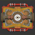 Vintage Red Green Decorative Storage Box With Brass Gears And Metal Accents