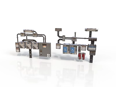 Industrial Electrical Control Panel Setup With Pipes Gauges Switches And Indicators 3d model