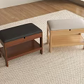 Two Storage Benches With Wooden Frames And Upholstered Seats On Woven Rug