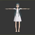 Game Movie Character 3D Model With Green Long Hair White Dress Open Arms Barefoot Pose