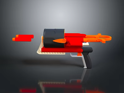 Colorful Assembled Toy Gun With Red Black Orange Body And White Grip For Household Use 3d model