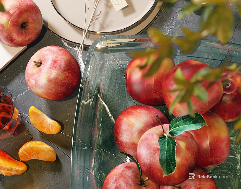 Fresh Apples And Tangerines On Kitchen Counter 3d model 