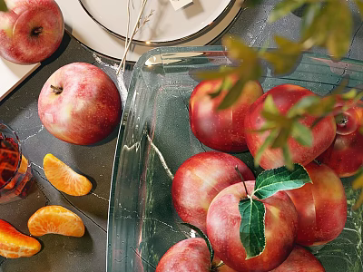 Fresh Apples And Tangerines On Kitchen Counter 3d model