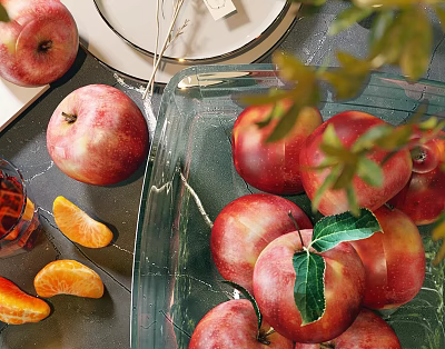 Fresh Apples And Tangerines On Kitchen Counter 3d model
