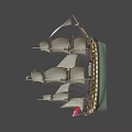 Classic Wooden Ship With Tall Masts Multiple White Sails And Green Hull Design