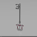 Industrial Metal Mechanical Component With Long Rod Symbolic Top And Red White Base
