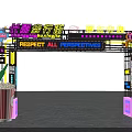 Movie Themed Pedestrian Street Fantasy Market With Neon Lights Respect All Perspectives And Popcorn Bucket