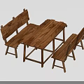 Sturdy Natural Wooden Outdoor Table With Two Benches For Garden Seating