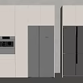 Modern Kitchen Interior With Stainless Steel Built In Double Door Refrigerator Freezer