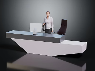 Modern Office Furniture Desk With Black Chair And Computer Monitor In Workspace Design 3d model
