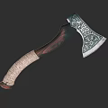 Decorative Battle Axe With Wooden Handle Rope Wrap And Intricate Carved Metal Head
