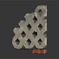 Detailed Wood Stone Decorative Grille Featuring Square Holes And Intricate Geometric Design