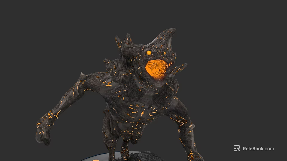 Black Humanoid Mythical Creature With Lava Like Skin Orange Glowing Core And Spikes 3d model 