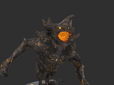 Black Humanoid Mythical Creature With Lava Like Skin Orange Glowing Core And Spikes 3d model