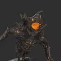 Black Humanoid Mythical Creature With Lava Like Skin Orange Glowing Core And Spikes