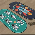 Stylish Rugs In Green Dark Blue With Astronauts Rocket Planets And Stars