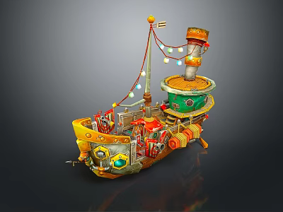 Colorful Ship Shaped Electronic Appliance With Decorative Lights And Mechanical Details 3d model