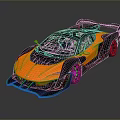 Orange And Black Sports Car With Streamlined Body Rear Wing And Aerodynamic Design