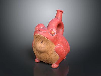 Red Ceramic Frog Sculpture With Chubby Body Slender Neck And Prominent Eyes 3d model