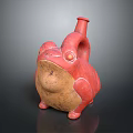 Red Ceramic Frog Sculpture With Chubby Body Slender Neck And Prominent Eyes