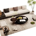Modern Sofa Coffee Table Set With Pillows Plant Side Table And Fruits 3d model