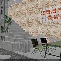 Industrial Style Restaurant Interior With Brick Wall Neon Sign Green Chairs Plants And String Lights
