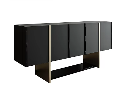Modern Black Entryway Side Cabinet With Metal Frame Multiple Doors And Lower Shelf 3d model