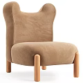 Light Brown Upholstered Children's Chair With Butterfly Shaped Backrest And Wooden Legs