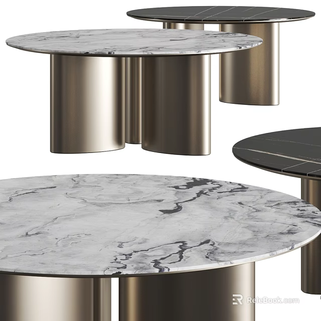 Elegant Modern Round Dining Table With Marble Tabletop And Metal Legs Design 3d model 