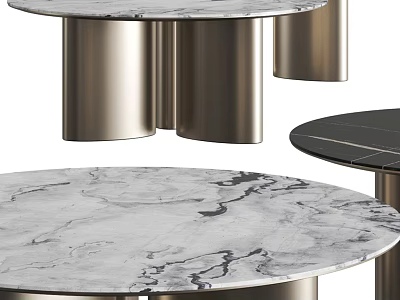 Elegant Modern Round Dining Table With Marble Tabletop And Metal Legs Design 3d model