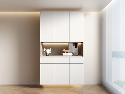 Elegant Modern White Shoe Cabinet With LED Lighting And Open Shelves For Storage 3d model