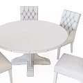 Round Wooden Dining Table Set With Four Upholstered Button Tufted Back Chairs 3d model
