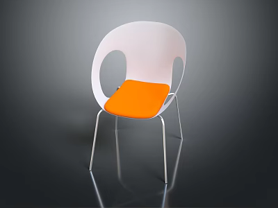 Modern Leisure Chair With Curved White Backrest Orange Seat And Chrome Metal Legs 3d model