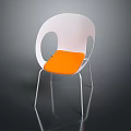 Modern Leisure Chair With Curved White Backrest Orange Seat And Chrome Metal Legs