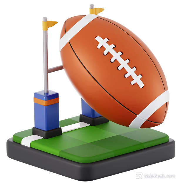 High Quality Rugby Football And Goal Post Sports Equipment On Green Practice Field For Training 3d model 