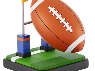 High Quality Rugby Football And Goal Post Sports Equipment On Green Practice Field For Training 3d model