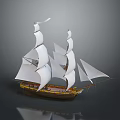 Detailed Wooden Sailing Ship Model With White Sails And Multiple Masts 3d model