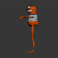 Orange Frog like Game Movie Character With Blue White Striped Vest And Outstretched Arms Standing