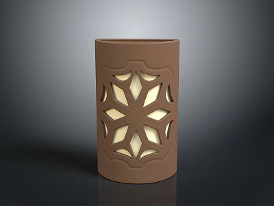 Brown Cylindrical Decorative Candle Holder Featuring Intricate Star Cutout Patterns 3d model
