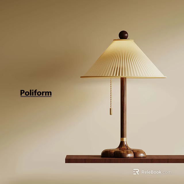 Elegant Poliform Table Lamp With Pleated Shade Wooden Base And Metal Accents 3d model 