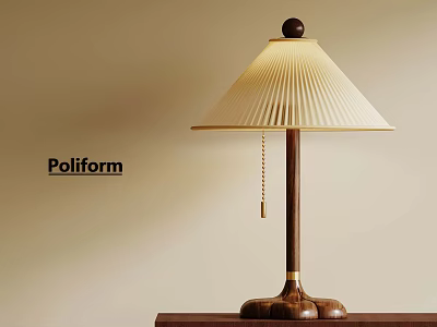 Elegant Poliform Table Lamp With Pleated Shade Wooden Base And Metal Accents 3d model