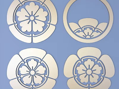 Four Floral Carvings With Unique Patterns On Blue Background 3d model