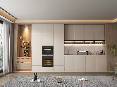 Modern Wine Cabinet With Illuminated Display White Cabinets And Built In Oven 3d model