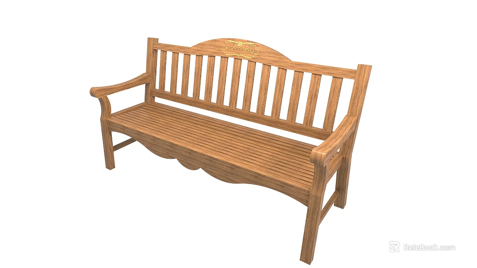 Wooden Park Bench With Slatted Back And Armrests For Outdoor Use 3d model 