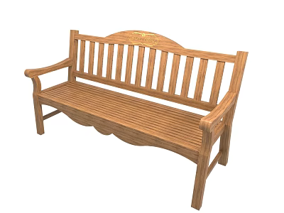 Wooden Park Bench With Slatted Back And Armrests For Outdoor Use 3d model