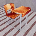 Wooden Desk Chair Combination With Metal Frame For Home Study Space