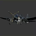 Blue Military Airplane Model With Propeller Number 92 Star Emblem And White Uniform Figure